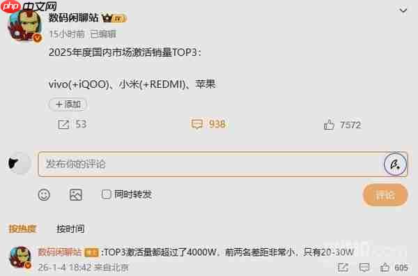 2025年国内手机市场激活销量TOP3出炉 小米力压苹果