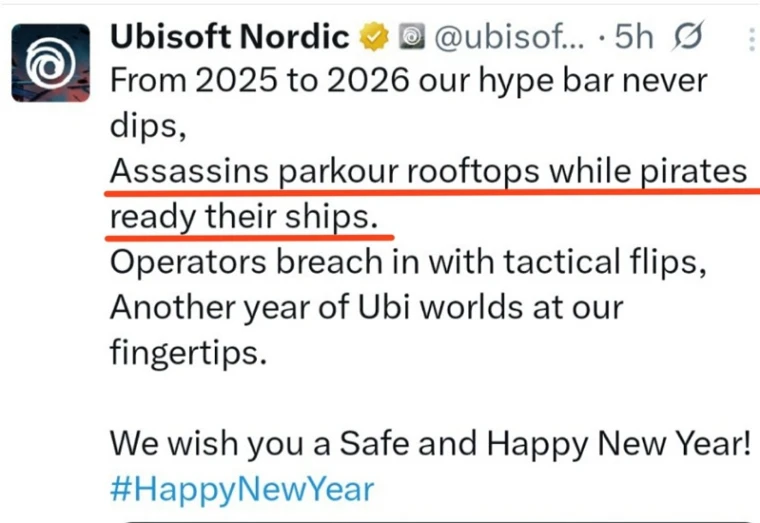 育碧新年贺词暗藏玄机！《刺客信条：黑旗》重制版或即将公布