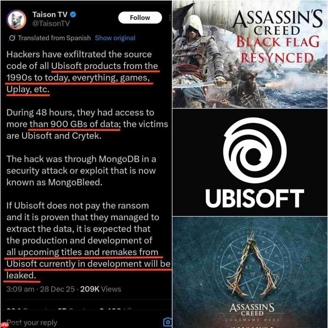 育碧黑客事件新进展！内部人士称数据泄露传闻被夸大