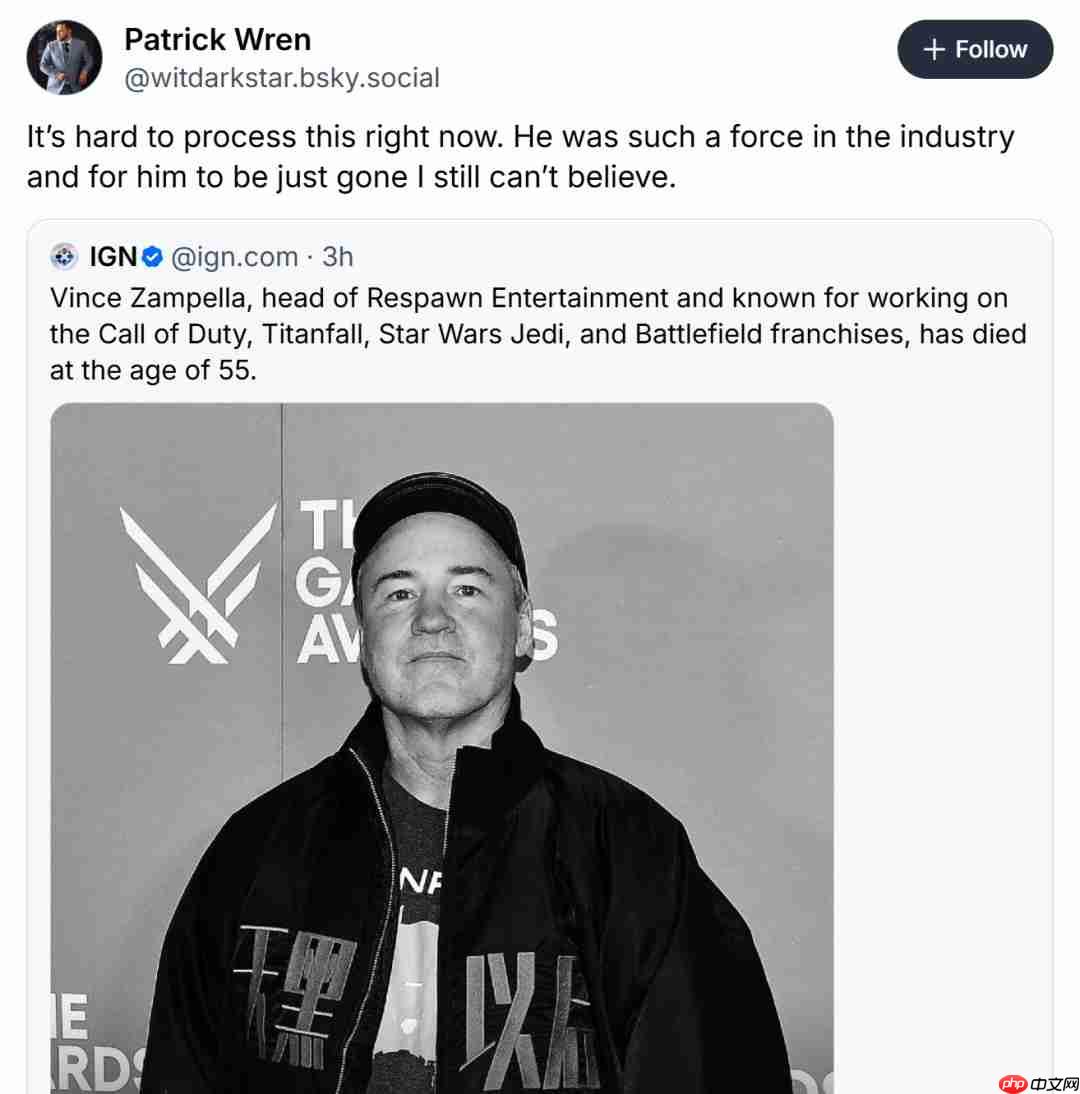 传奇谢幕!业界多名开发者悼念FPS传奇开发者Vince Zampella