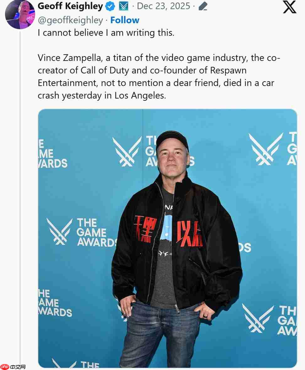 传奇谢幕!业界多名开发者悼念FPS传奇开发者Vince Zampella