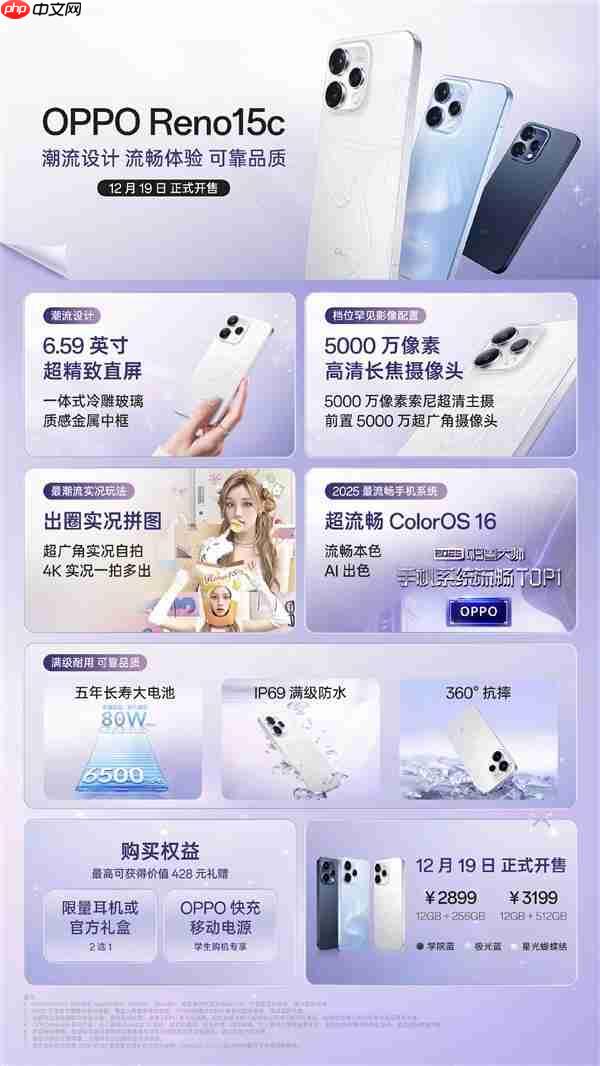 2899元起！OPPO Reno 15c正式发布