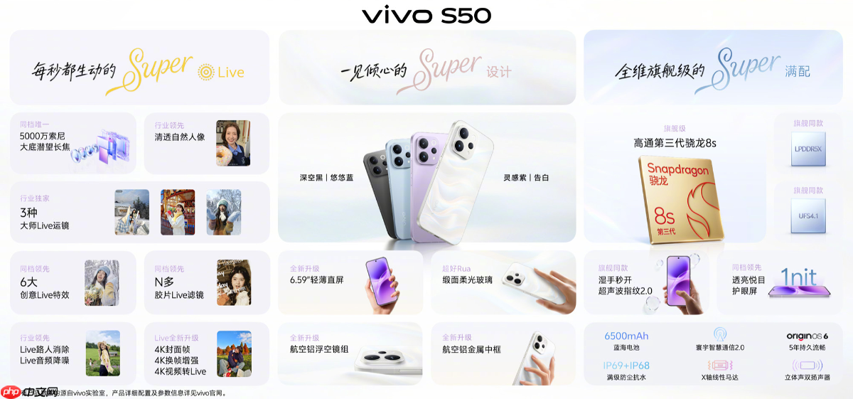 vivo S50系列正式发布:骁龙8sGen3/骁龙8Gen5双杯影像小直屏