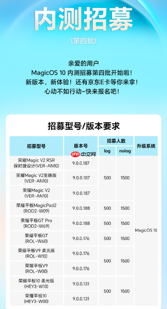 荣耀MagicOS 10内测开启第四批招募 含Magic V2系列