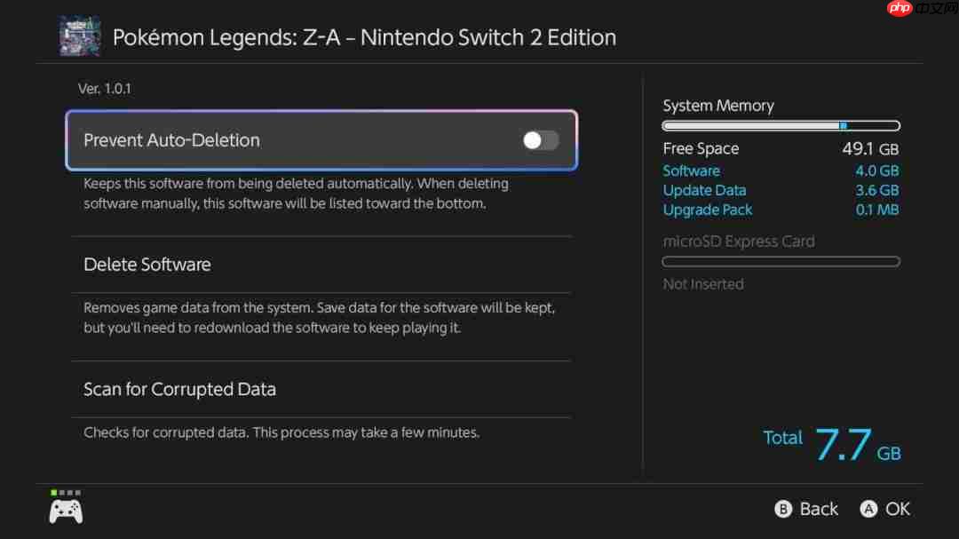 《宝可梦传说 Z-A》已开放预载 Switch2版容量7.7GB