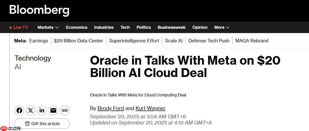 甲骨文与 meta 洽谈价值 200 亿美元的云计算协议