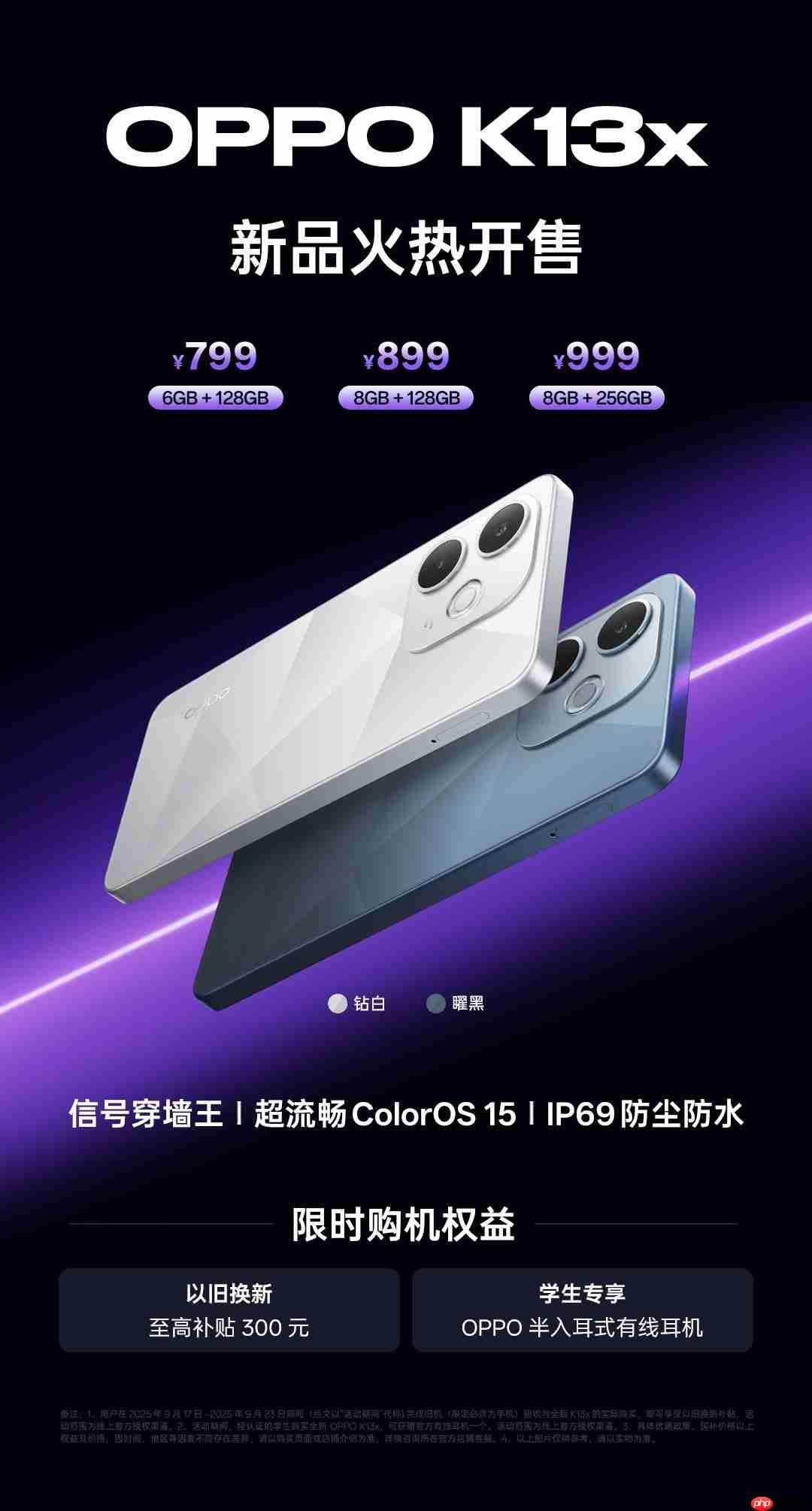 大电池+满级防水！OPPO K13s承诺六年不卡，1499起！