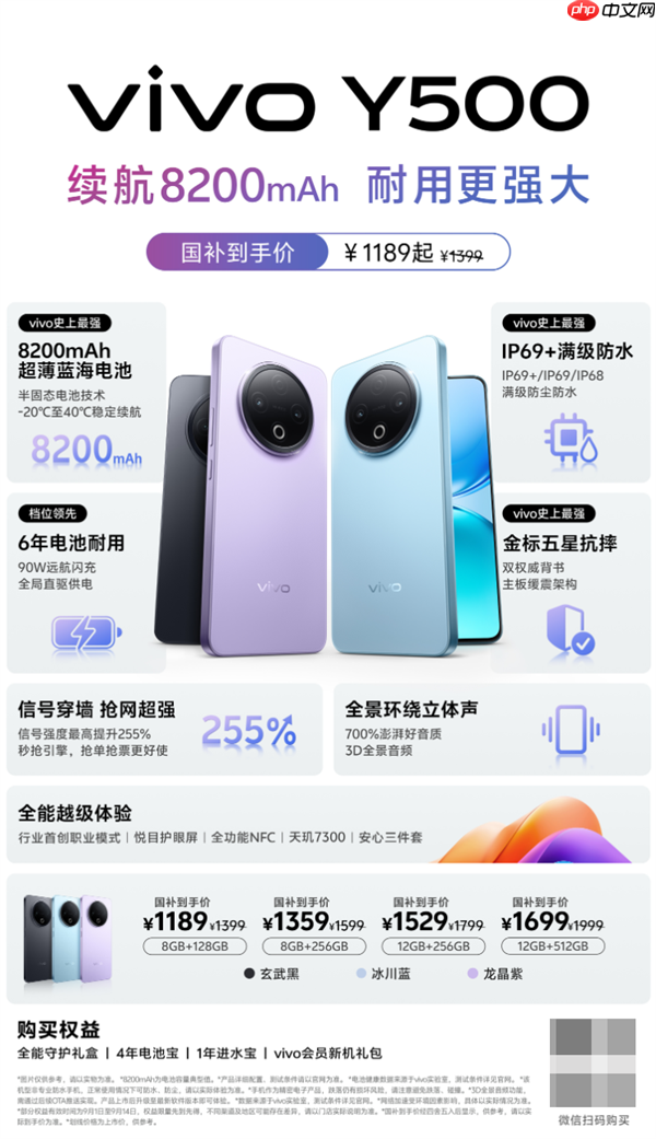 8200mAh续航灭霸！vivoY500一图看懂：三项史上最强配置