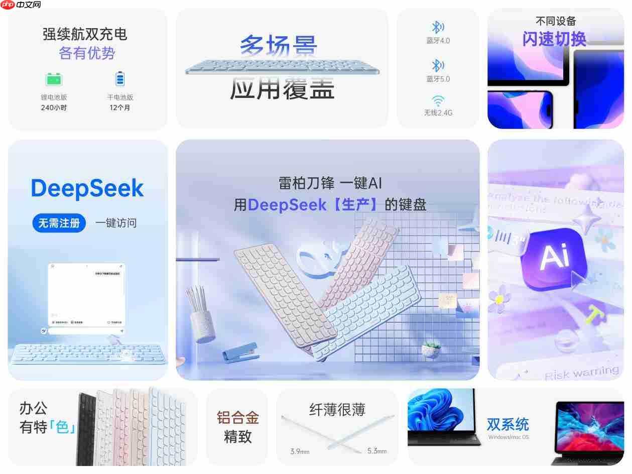 78键轻巧办公助手，雷柏E9050LAI多模无线刀锋键盘一键直达DeepSeek