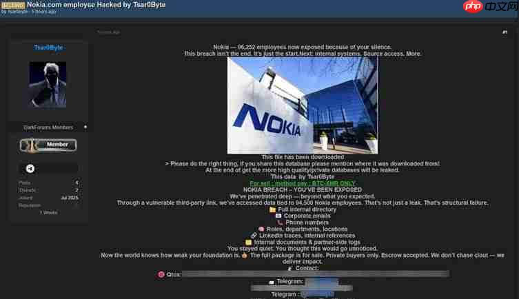 公司史上最严重数据泄露事件,诺基亚 9.4 万名员工敏感信息遭流出