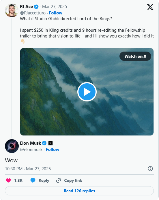 ChatGPT生成宫崎骏风《指环王》预告片!马斯克都赞叹