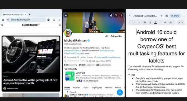 安卓16开发者预览版推出，引入三分屏模式和“预测返回”等功能