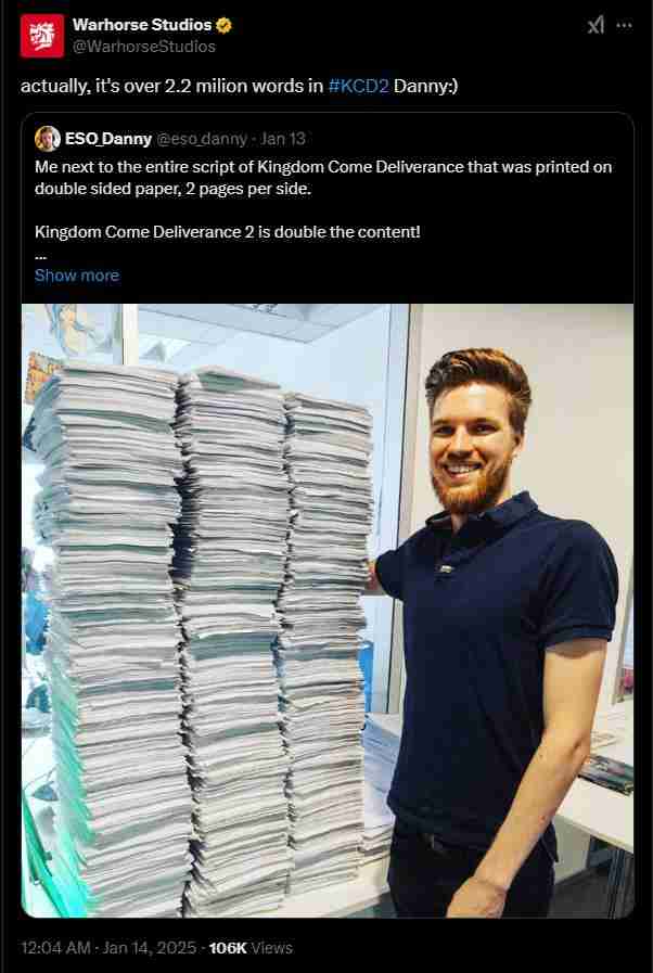 天国:拯救2即将发售,剧本长度惊人挑战吉尼斯世界纪录!