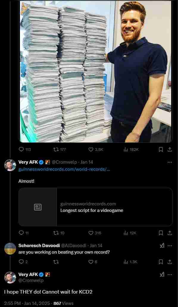 天国:拯救2即将发售,剧本长度惊人挑战吉尼斯世界纪录!