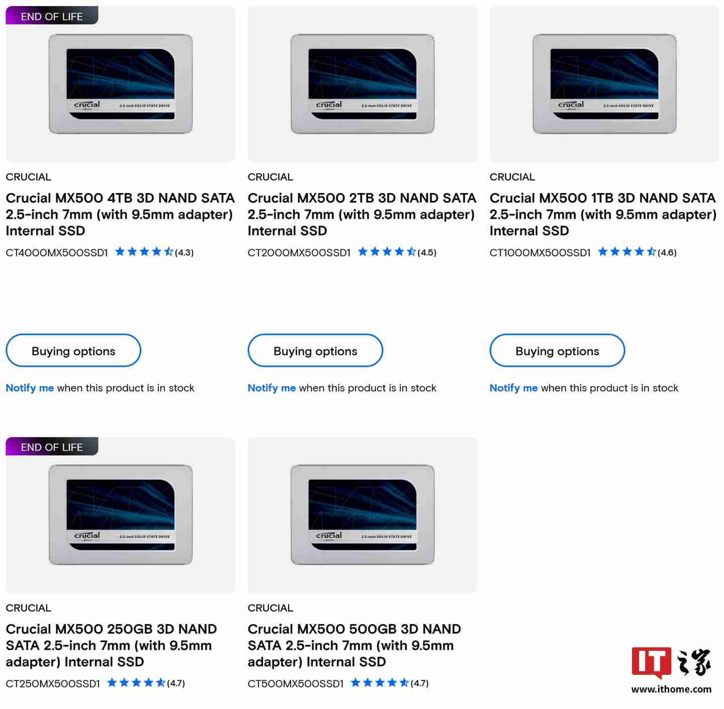 经典 SATA SSD 走向落幕：英睿达 MX500 部分容量已处于 EOL 状态