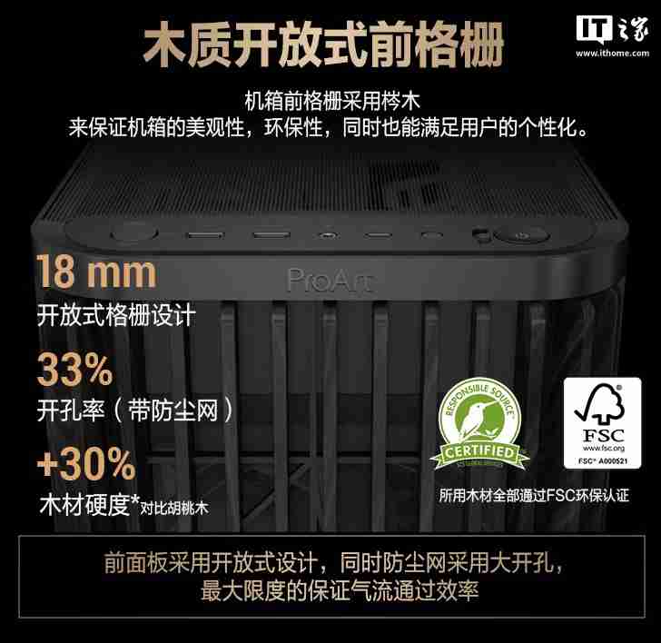 华硕 ProArt 创艺国度 PA401 木艺版机箱首销:标配双 160mm 特规风扇,579 元
