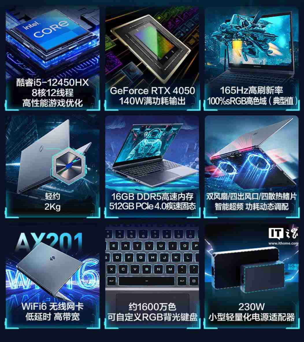 机械革命极光 15 笔记本新增“i5-12412450HX + 16G + 512G + RTX4050”版本,5099 元
