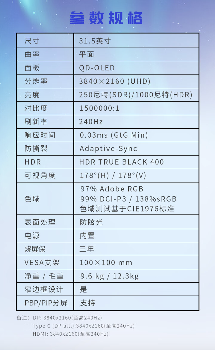 微星“321URXW”31.5 英寸显示器国行发布:4K 240Hz QD-OLED,7499 元