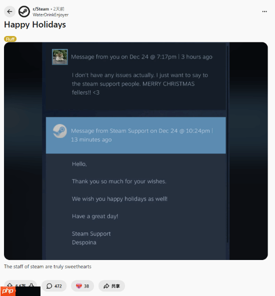 一封特殊的工单暖了Steam客服的心:圣诞快乐!