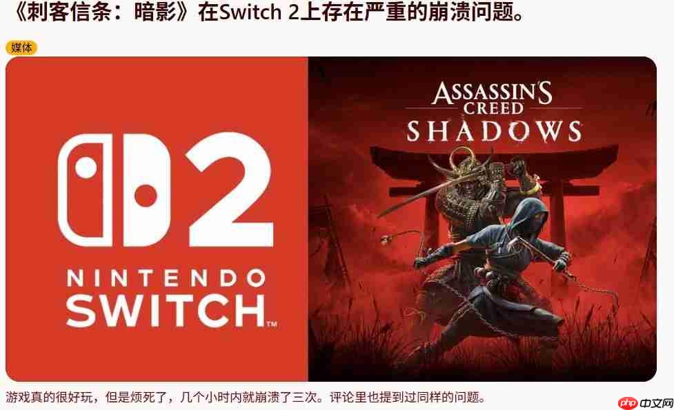谁的问题？ 《刺客信条：影》在Switch2上难以运行