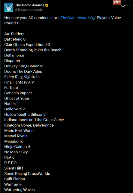 tga玩家之声投票开启!《原神》和《鸣潮》等30款游戏获提名