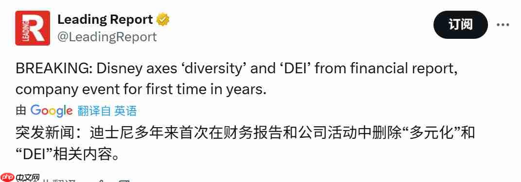 迪士尼在财务报告中不提DEI 五年来首次